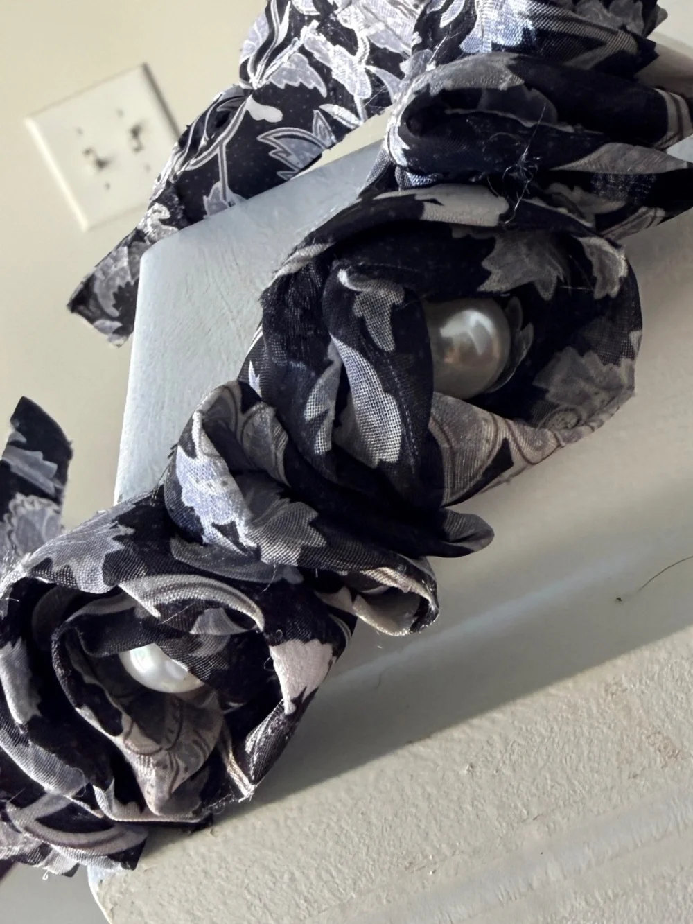 NWT Anthropologie Ruffle Embellished Headband Black Silver